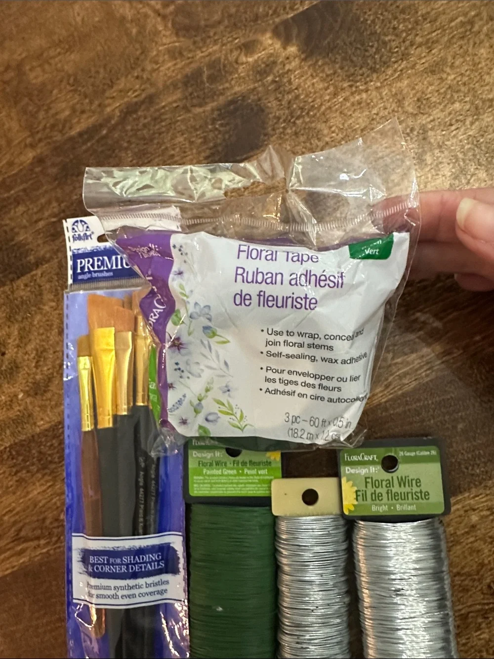 Floral Wire and Green Tape Bundle with Paint Brushes - Green & Silver